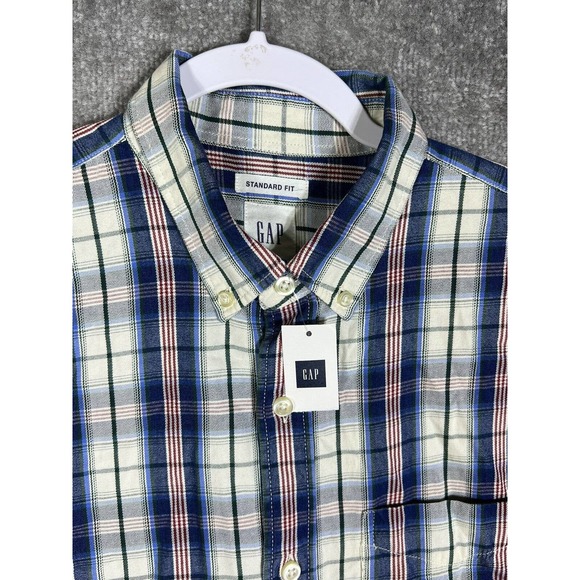 Gap Standard Fit Button Down Shirt Mens Size Medium Blue Plaid Chest Pocket NWT - Picture 3 of 10